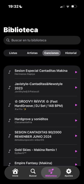 Pestaña Canciones de la biblioteca en iPhone